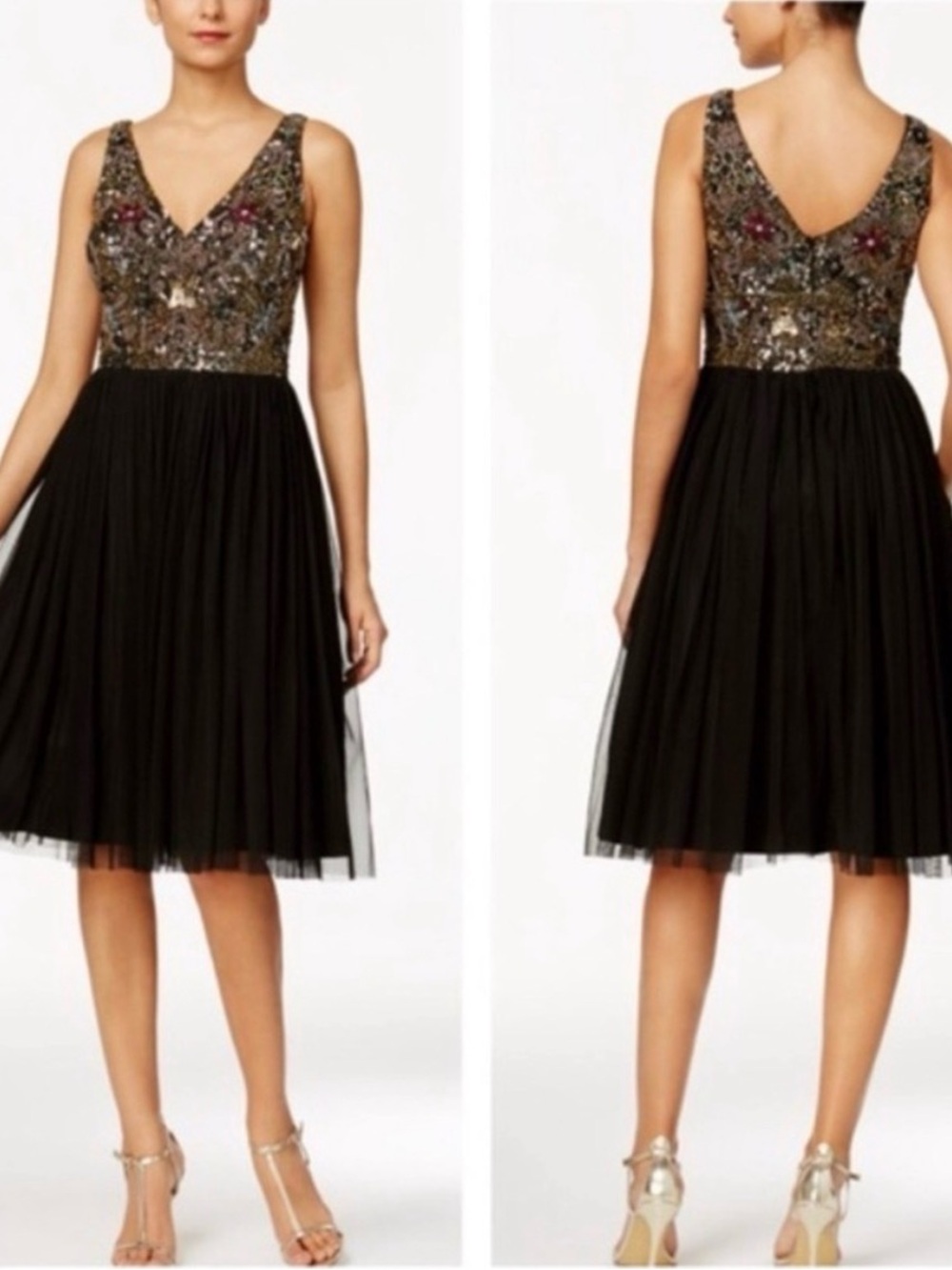 Adrianna Papell beaded A-Line tulle Cocktail Dress